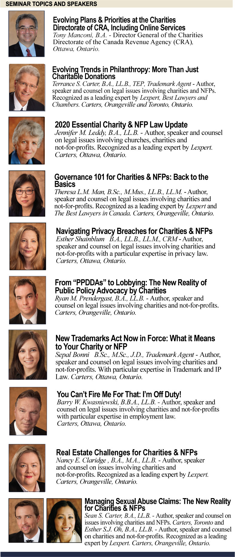 2020 Ottawa Seminar Topics and Speakers